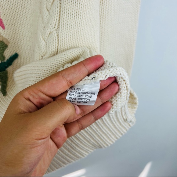 Vintage Kofi Wear Cream Knit Embroidered Crew-Neck Long sweater Dress - Picture 12 of 13